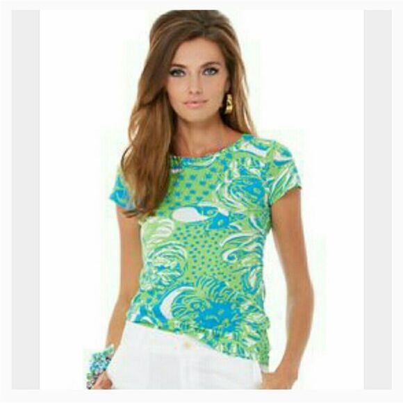 LILLY PULITZER | Karrie Crewneck Tee Limeade Roar of the Jungle Women’s Size XS - Picture 1 of 8